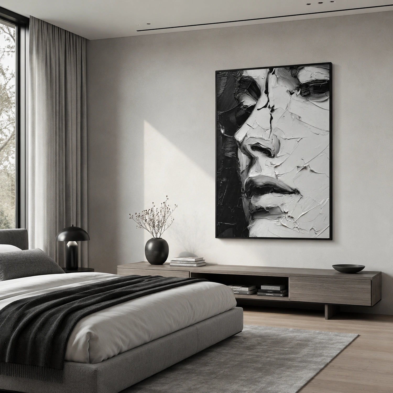 Black and White Abstract Portrait Textured Wall Art #LA083
