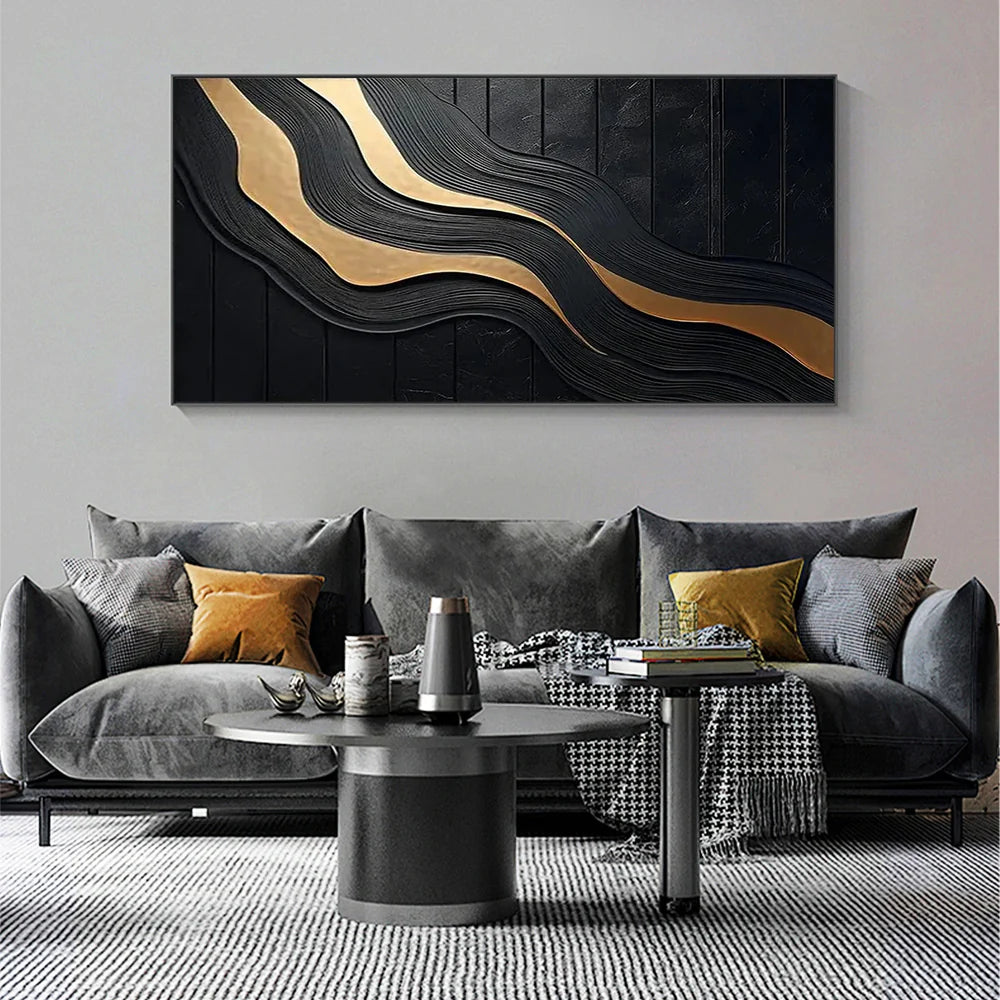 Black Minimalist Textured Canvas Art #WZ074