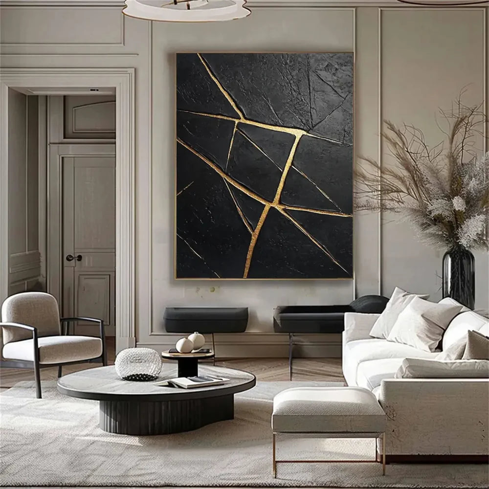 Black Minimalist Textured Canvas Art #WZ092