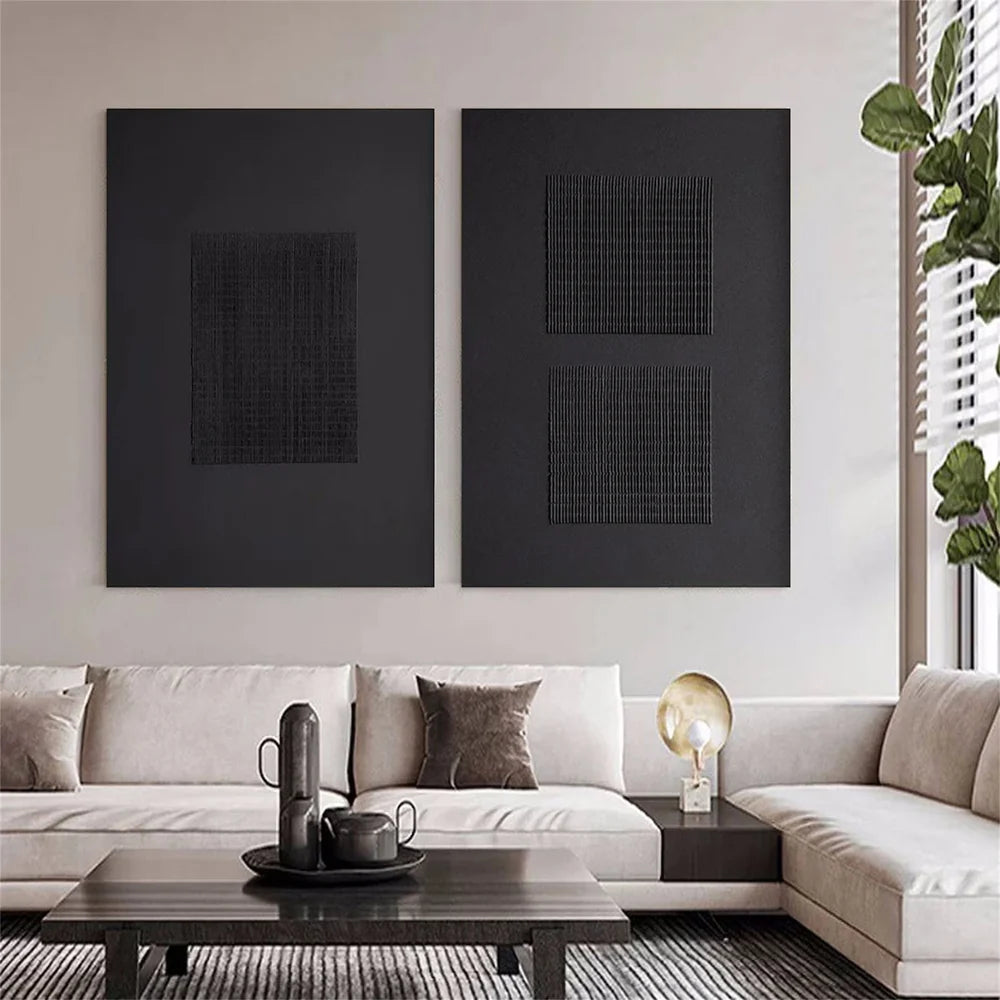 Black Minimalist Textured Canvas Art Set of 2 #WZ096