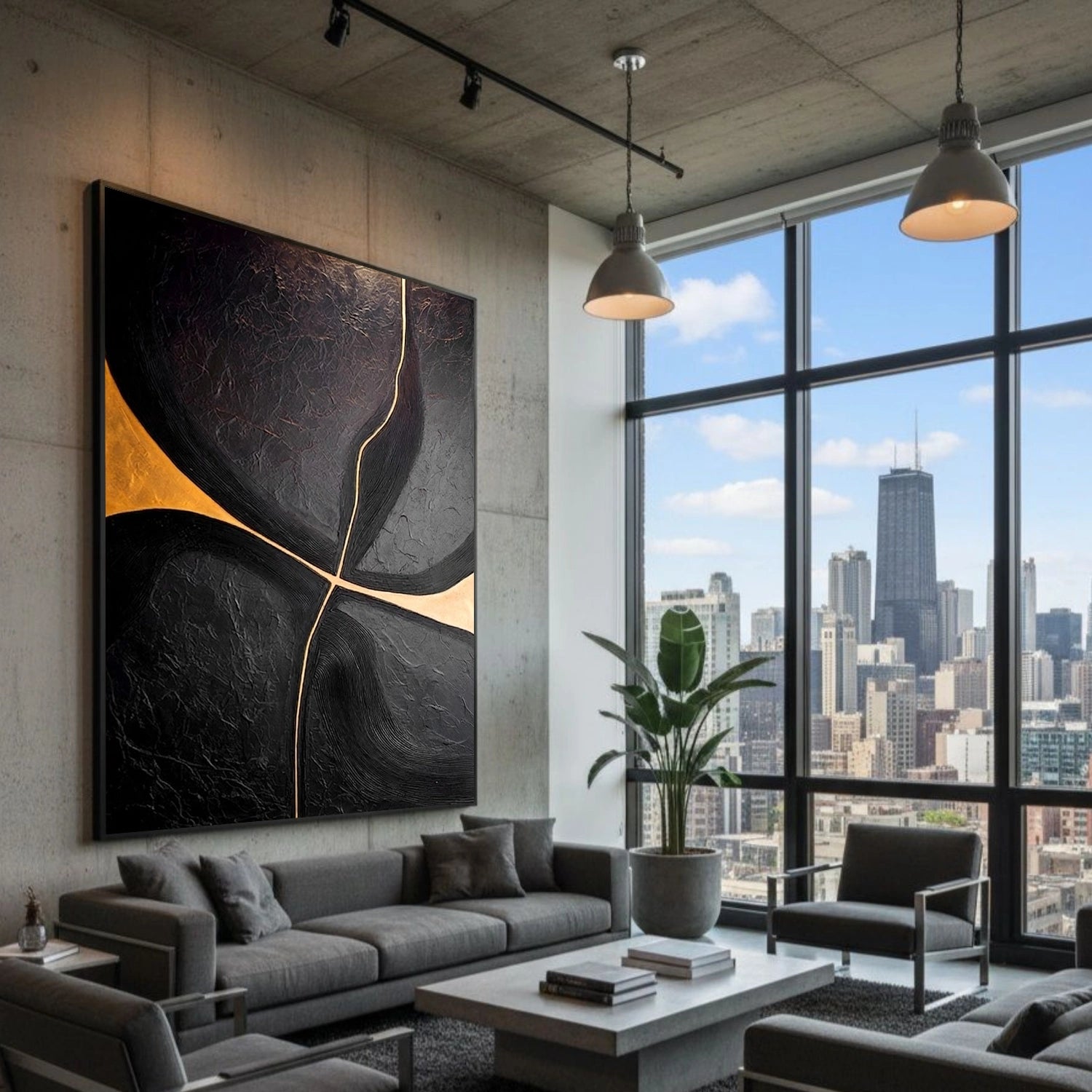 Black Minimalist Textured Canvas Art #WZ127