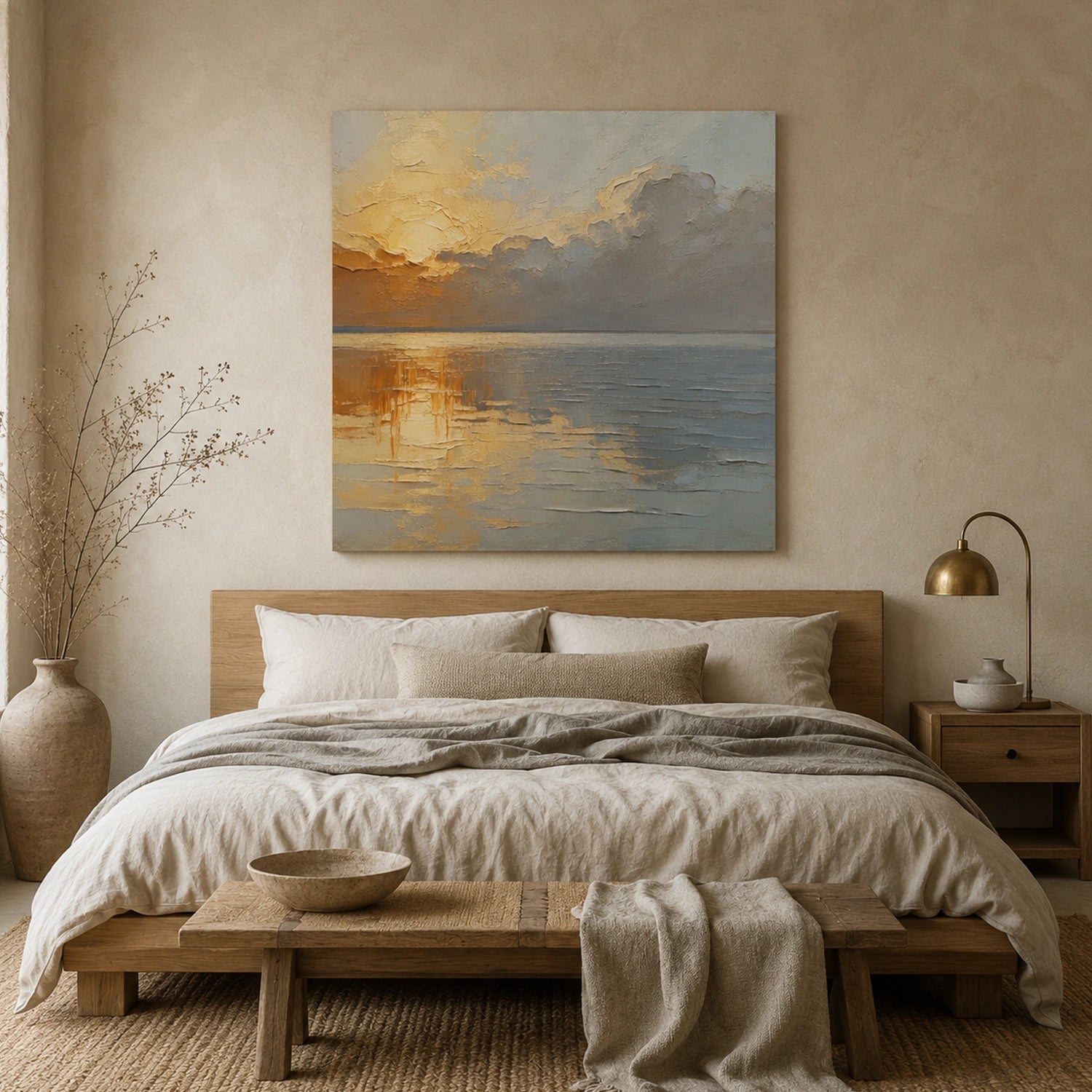 Abstract Ocean And Sky Textured Canvas Art #OC198