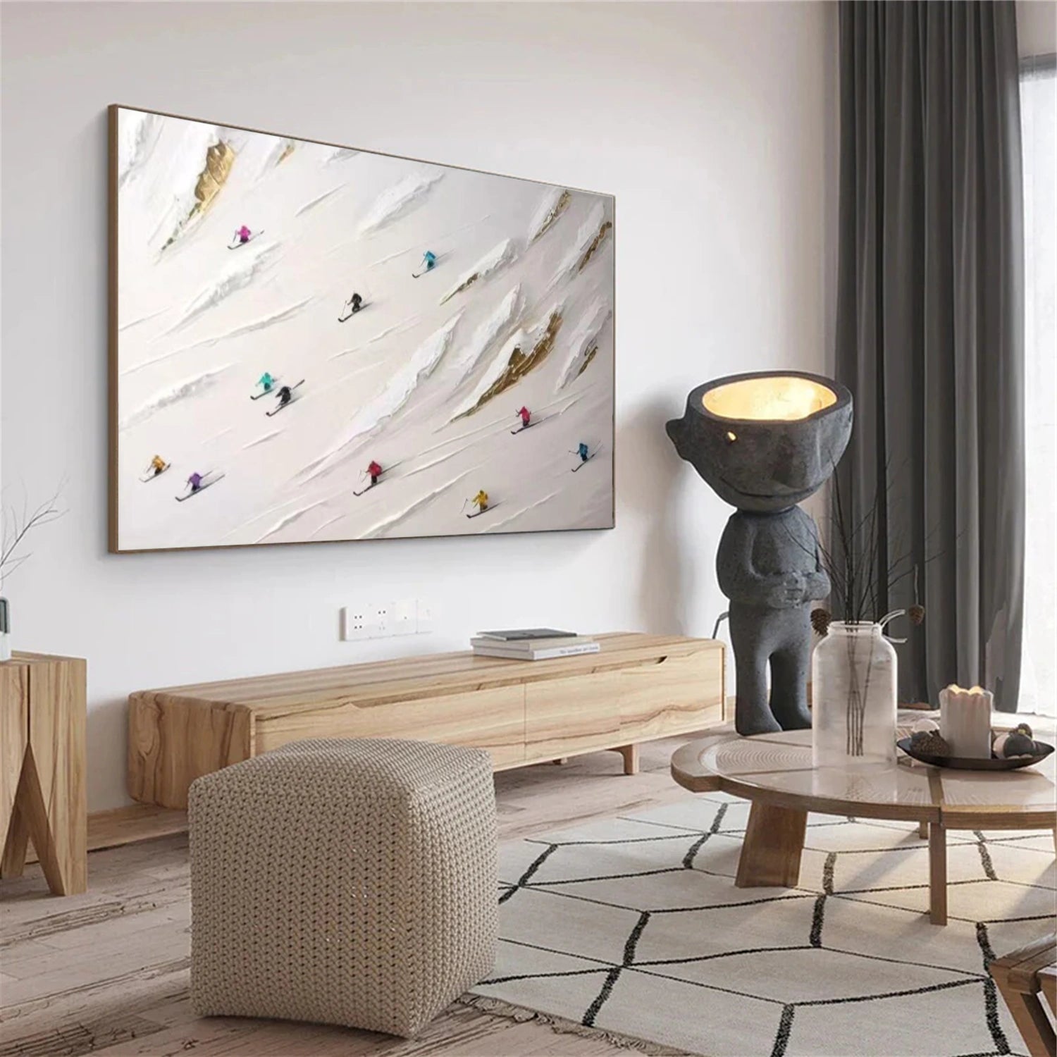 Skiing Sport Textured Canvas Painting #PB039