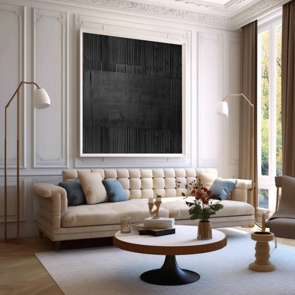 Black Minimalist Textured Canvas Art #WZ036