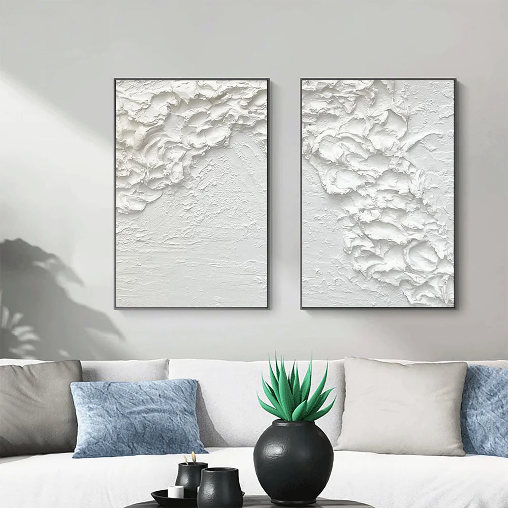 White Minimalist Textured Wall Art Set of 2 #WM002