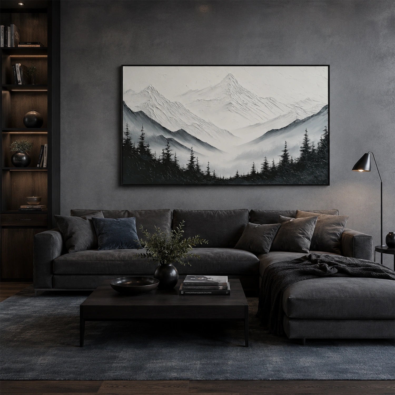 Black and White Abstract Mountain Textured Canvas Art #BT105