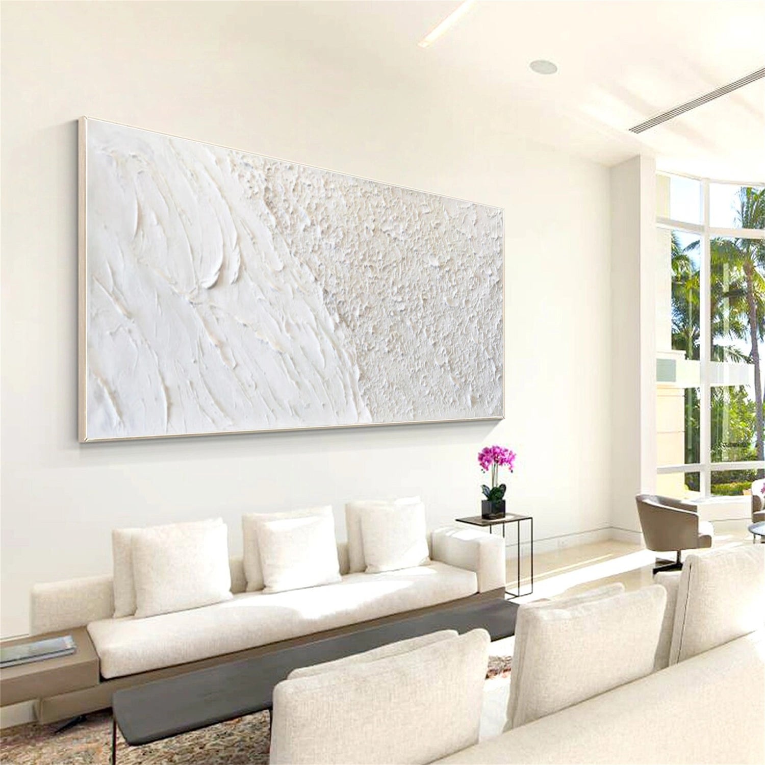 White Minimalist Textured Canvas Art #WM116