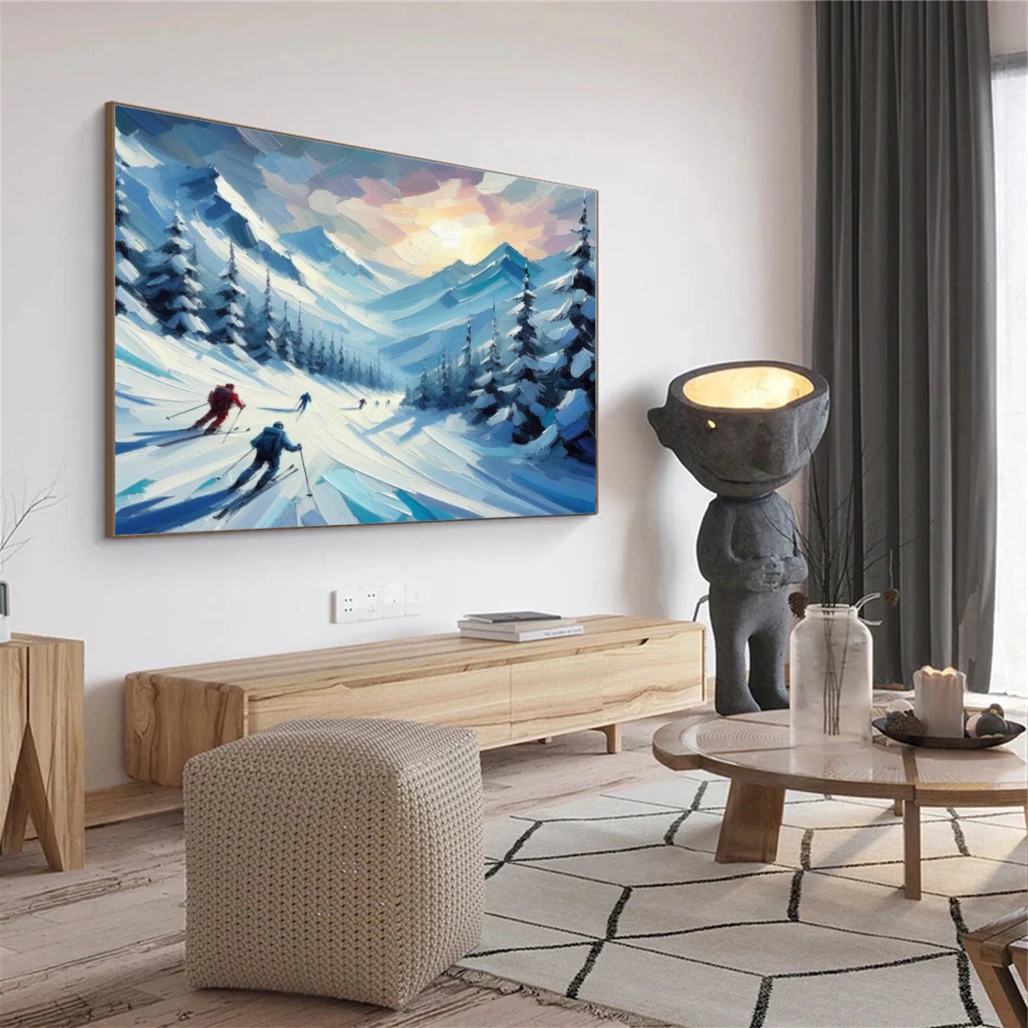 Skiing Sport Textured Canvas Painting #PB044