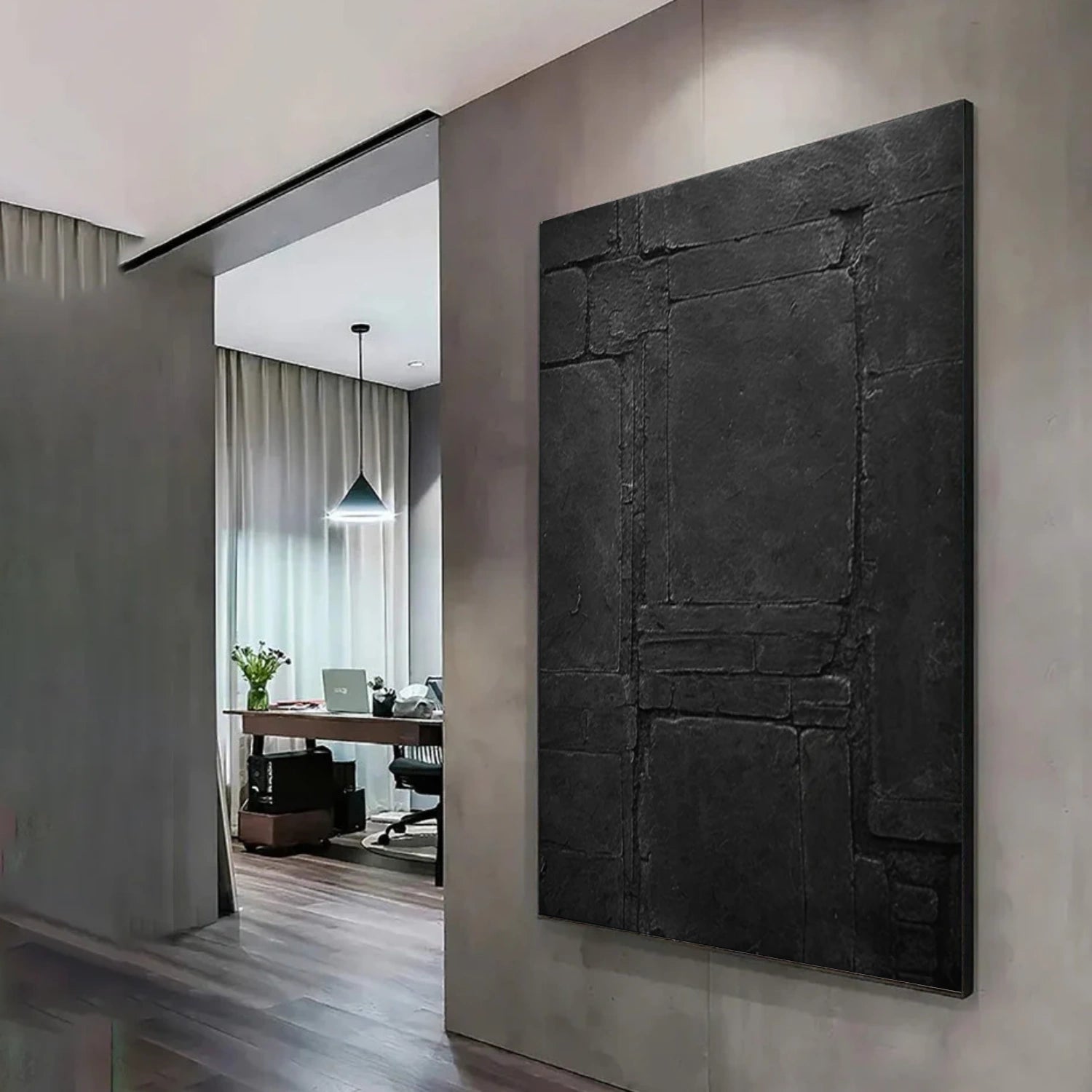 Black Minimalist Textured Canvas Art #WZ100