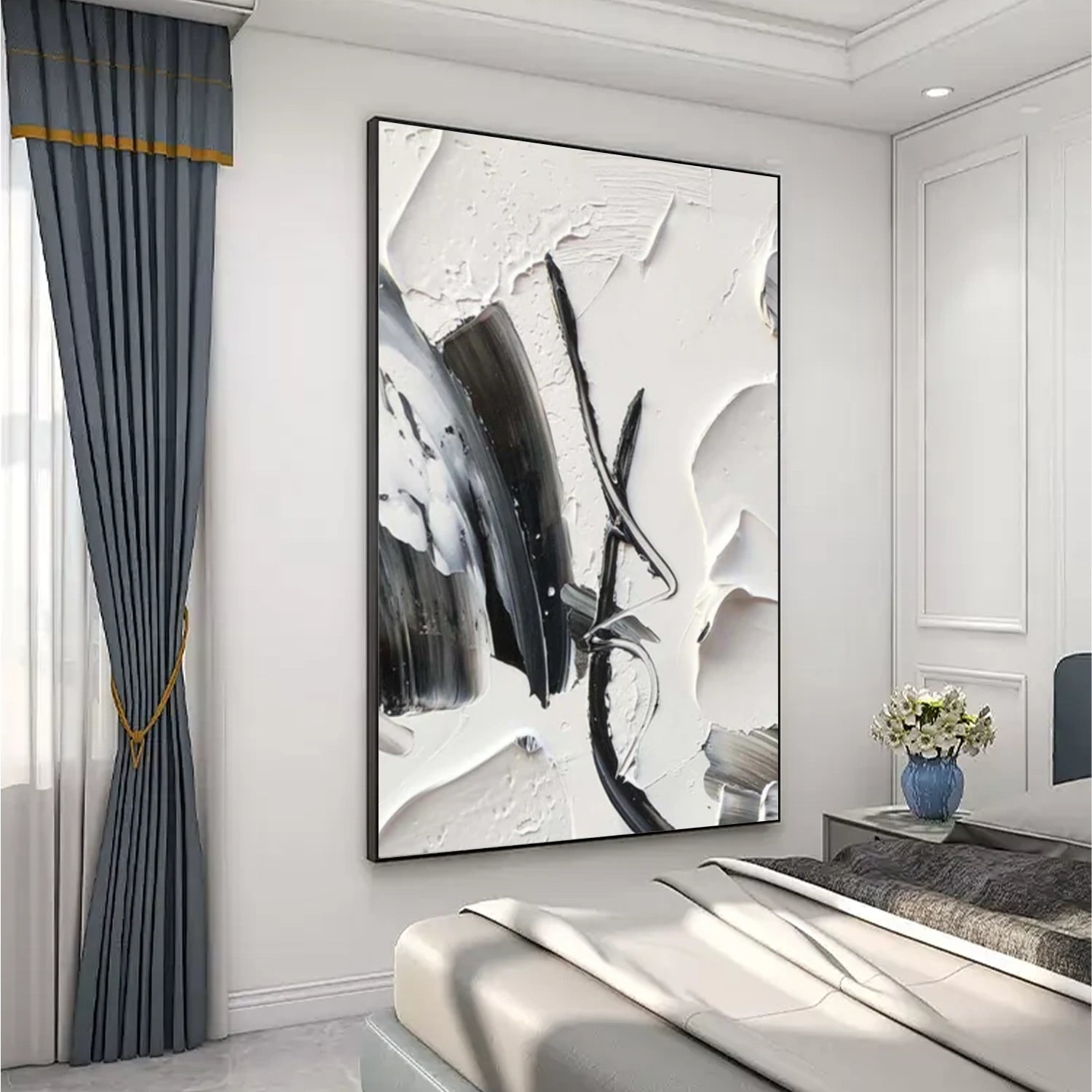 Black and White Minimalist Textured Canvas Art #WZ109