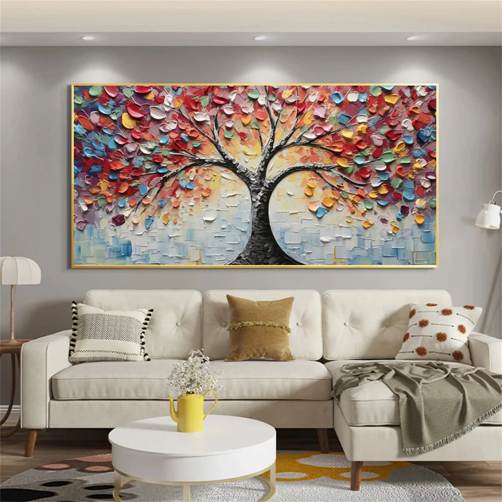 Colorful Abstract Flower And Tree Textured Canvas Art #MF056
