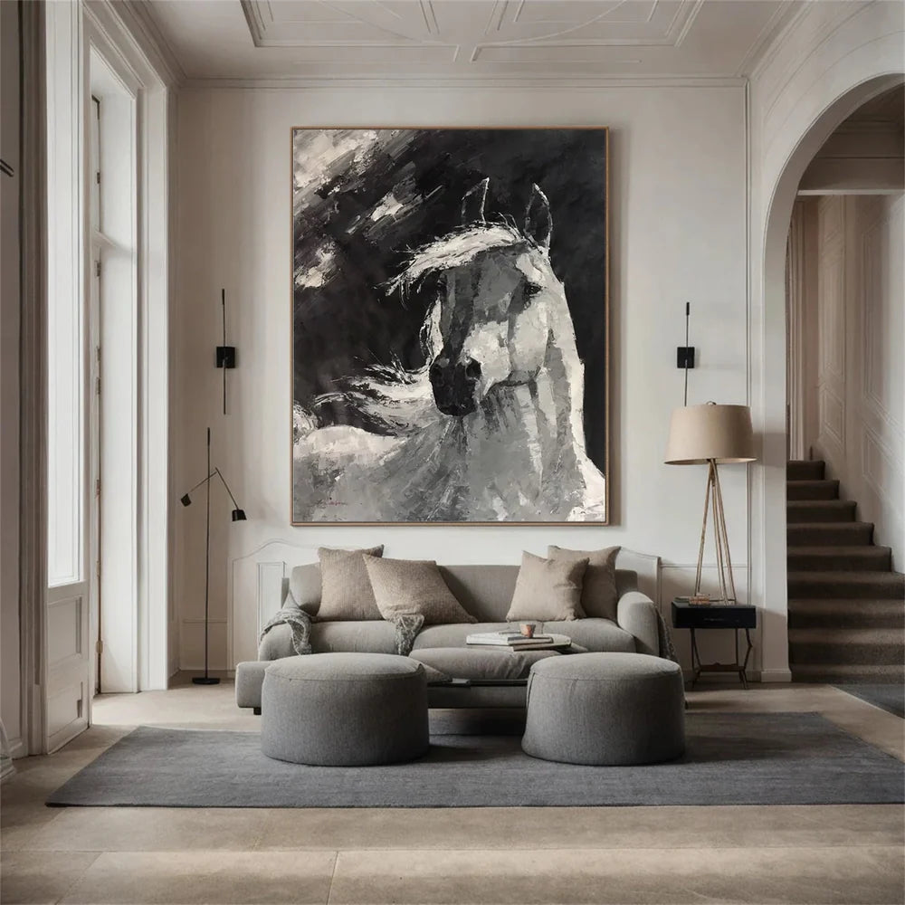 Black & White Abstract Animal Horse Canvas Art #DW028