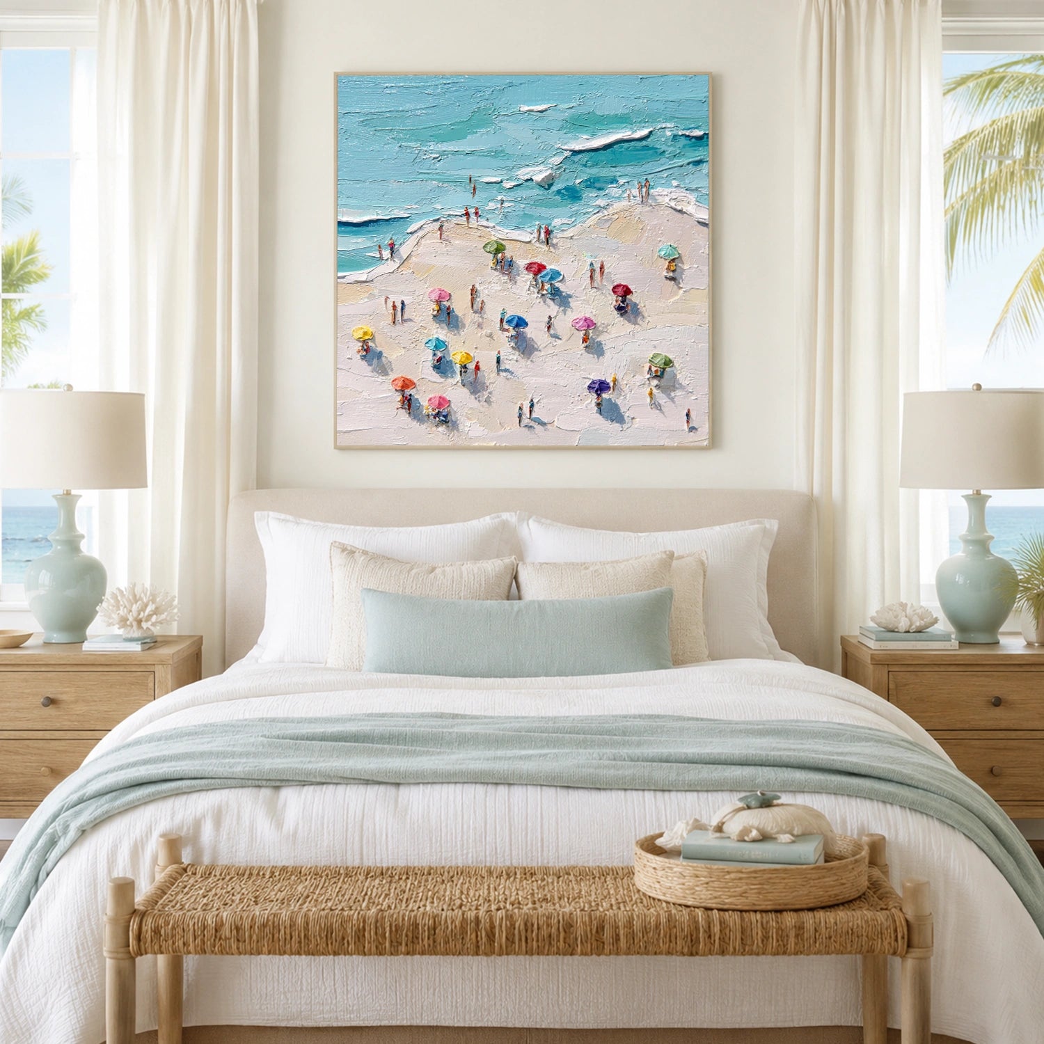 Abstract Ocean And Sky Textured Canvas Art #OC194
