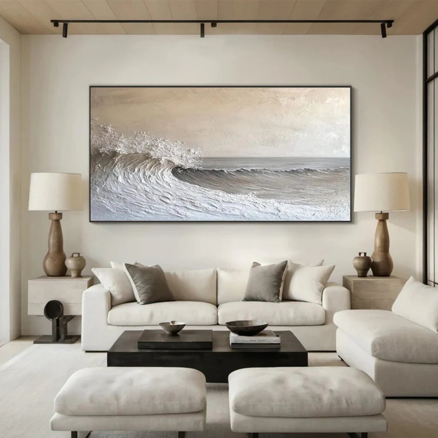Minimalist Ocean And Sky Textured Canvas Art #OC084