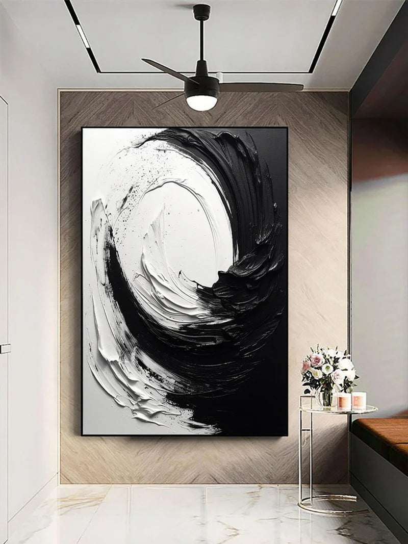 Black and White Minimalist Textured Canvas Art #WZ012
