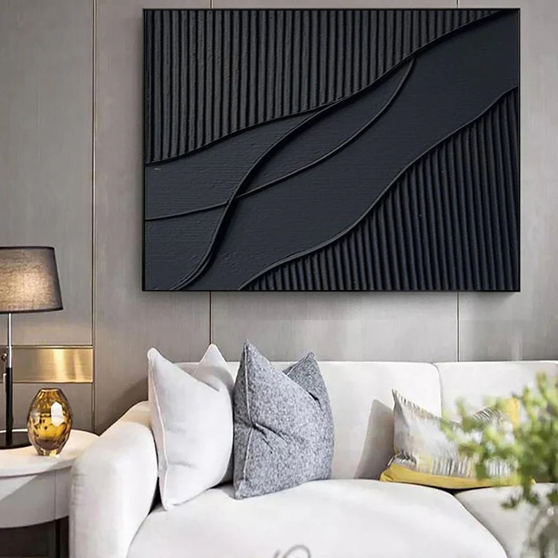 Black Minimalist Textured Canvas Art #WZ003