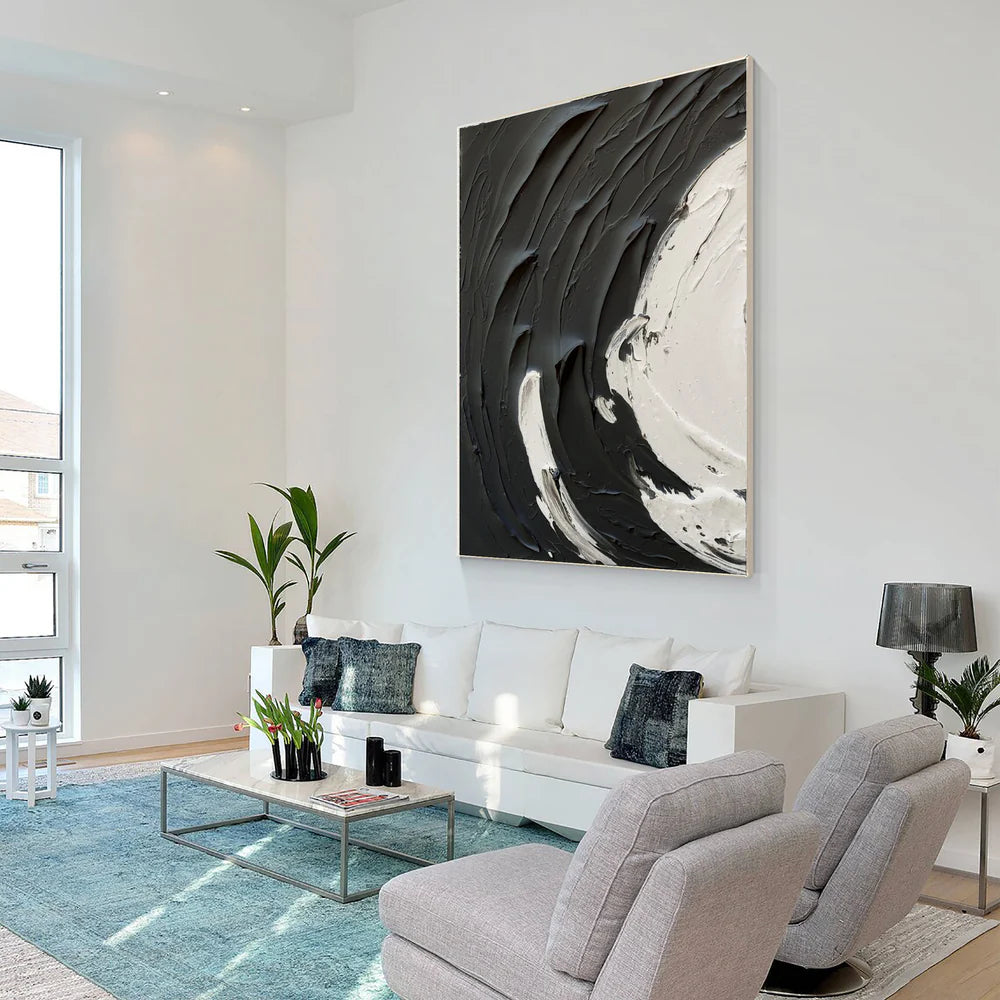 Black and White Textured Minimalist Canvas Art #WZ054