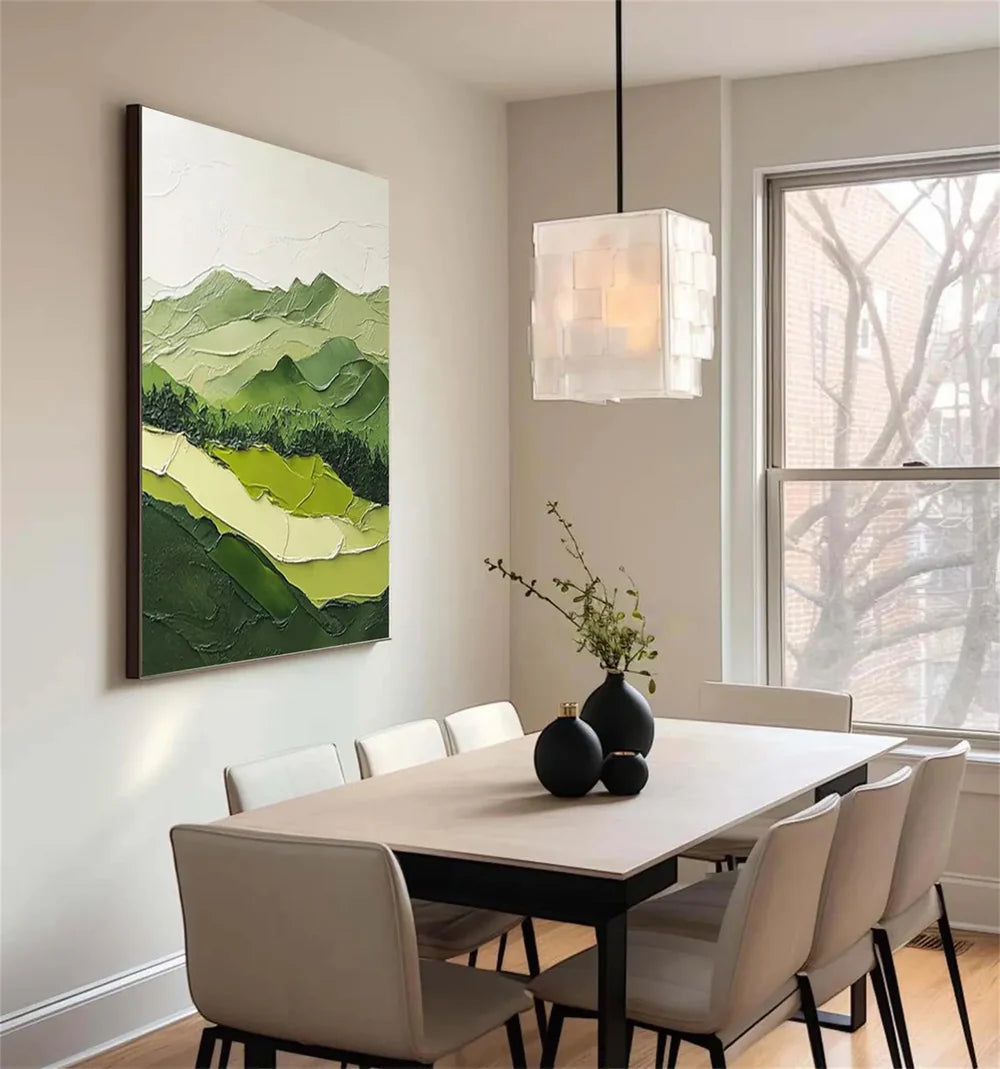 Green Minimalist Mountain Textured Canvas Art #BT020