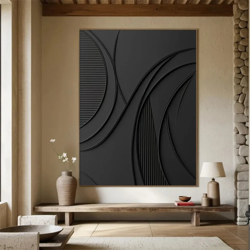 Black Minimalist Textured Canvas Art #WZ067