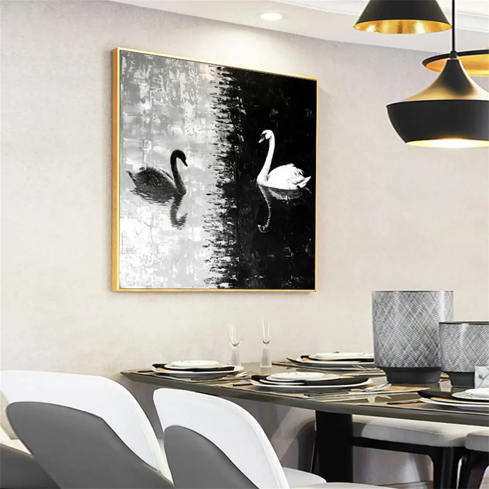 White & Black Abstract Animal Horse Canvas Art #DW072