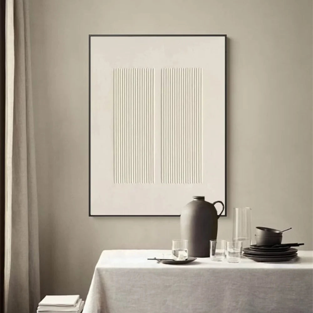 Beige and White Minimalist Textured Canvas Art #WM012