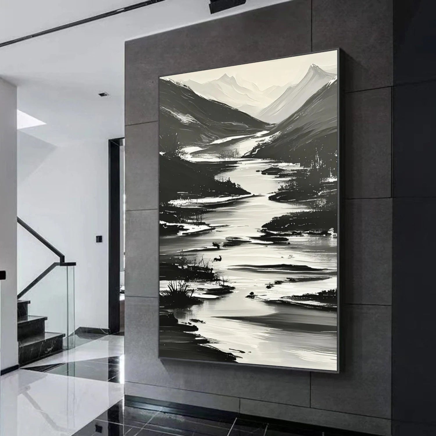 Black and White Minimalist Mountain Canvas Art #BT052