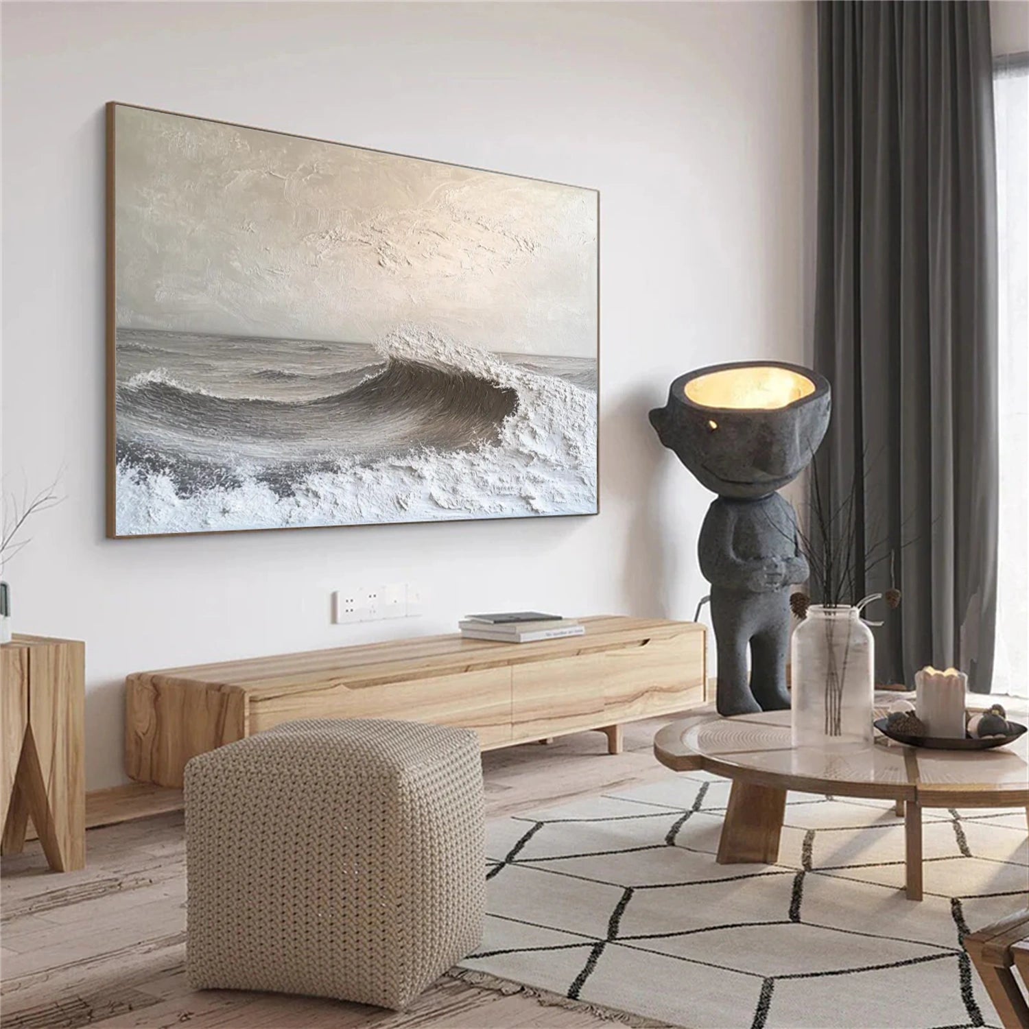 Minimalist Ocean And Sky Textured Canvas Art #OC083
