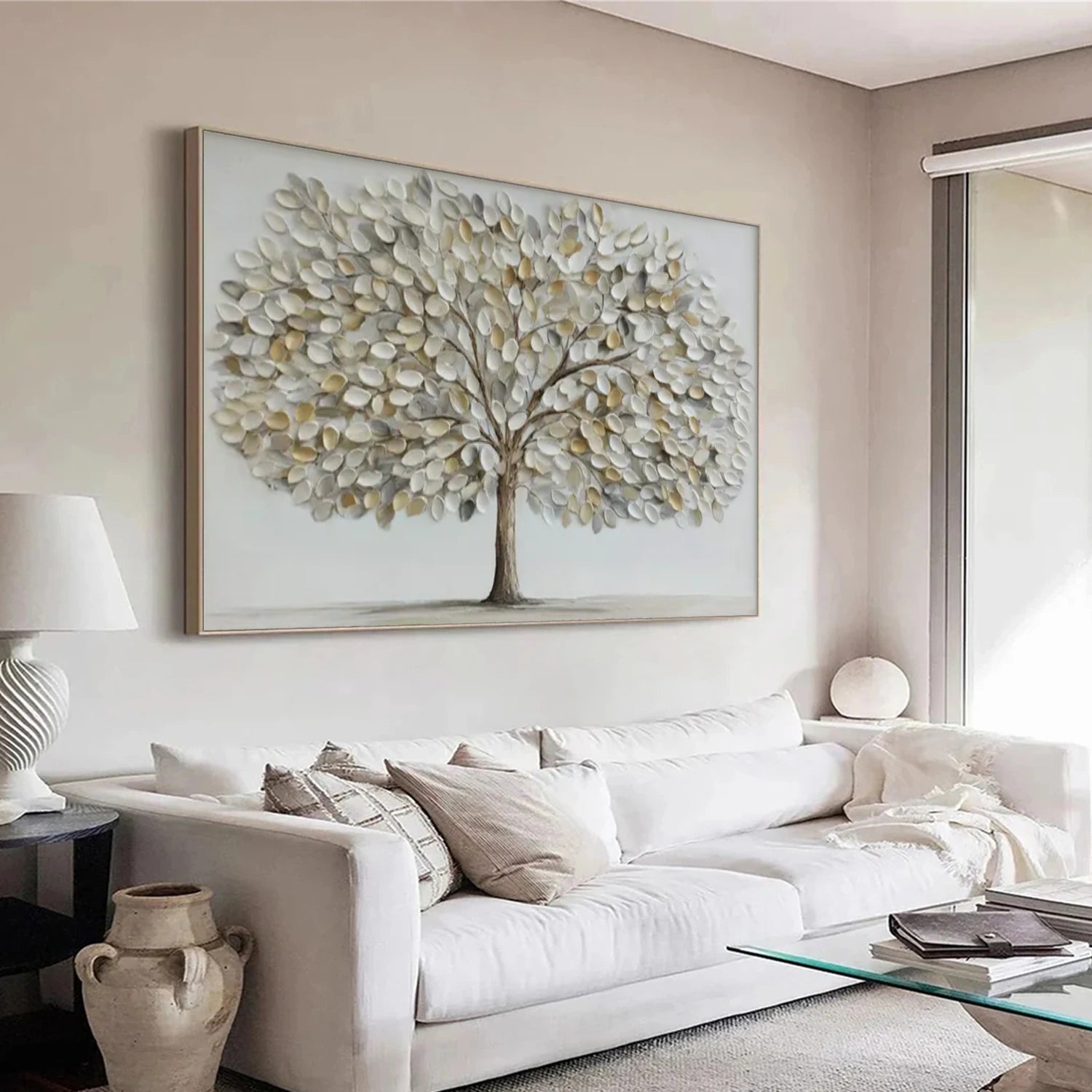 Minimalist Flower And Tree Textured Canvas Art #MF080