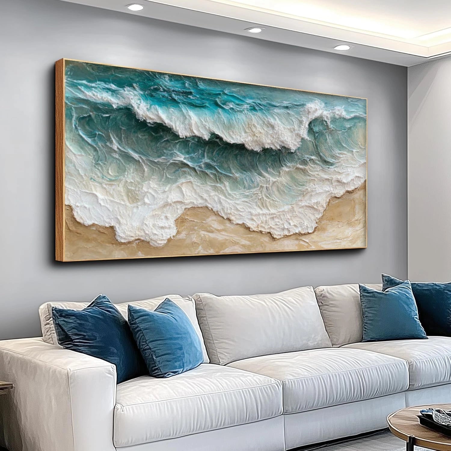 Abstract Ocean And Sky Textured Canvas Art #OC127