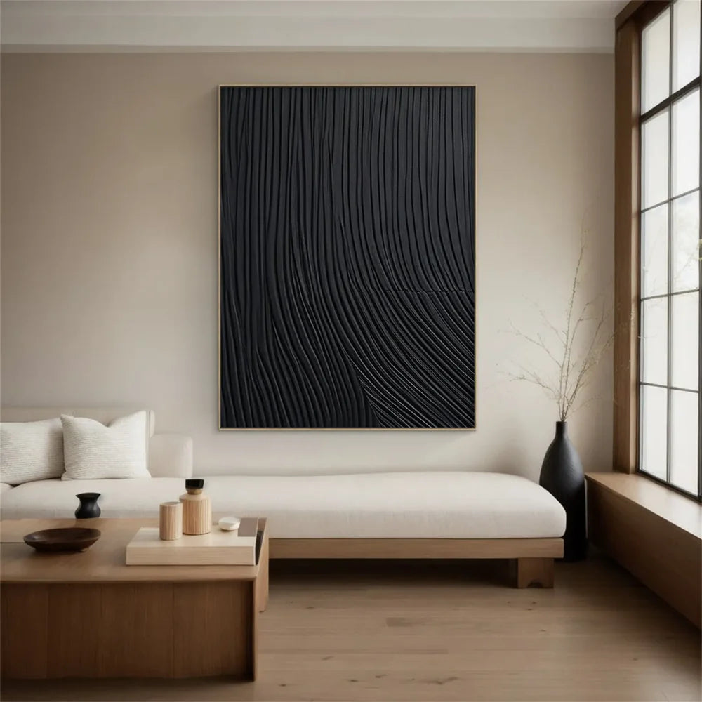Black Minimalist Textured Canvas Art #WZ088
