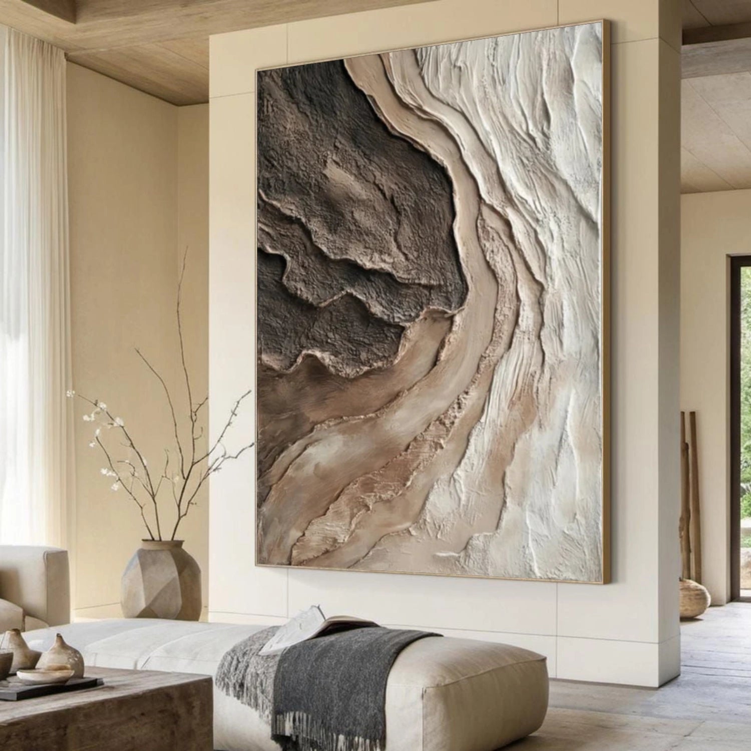 Beige and Brown Abstract Textured Wall Art #VA220