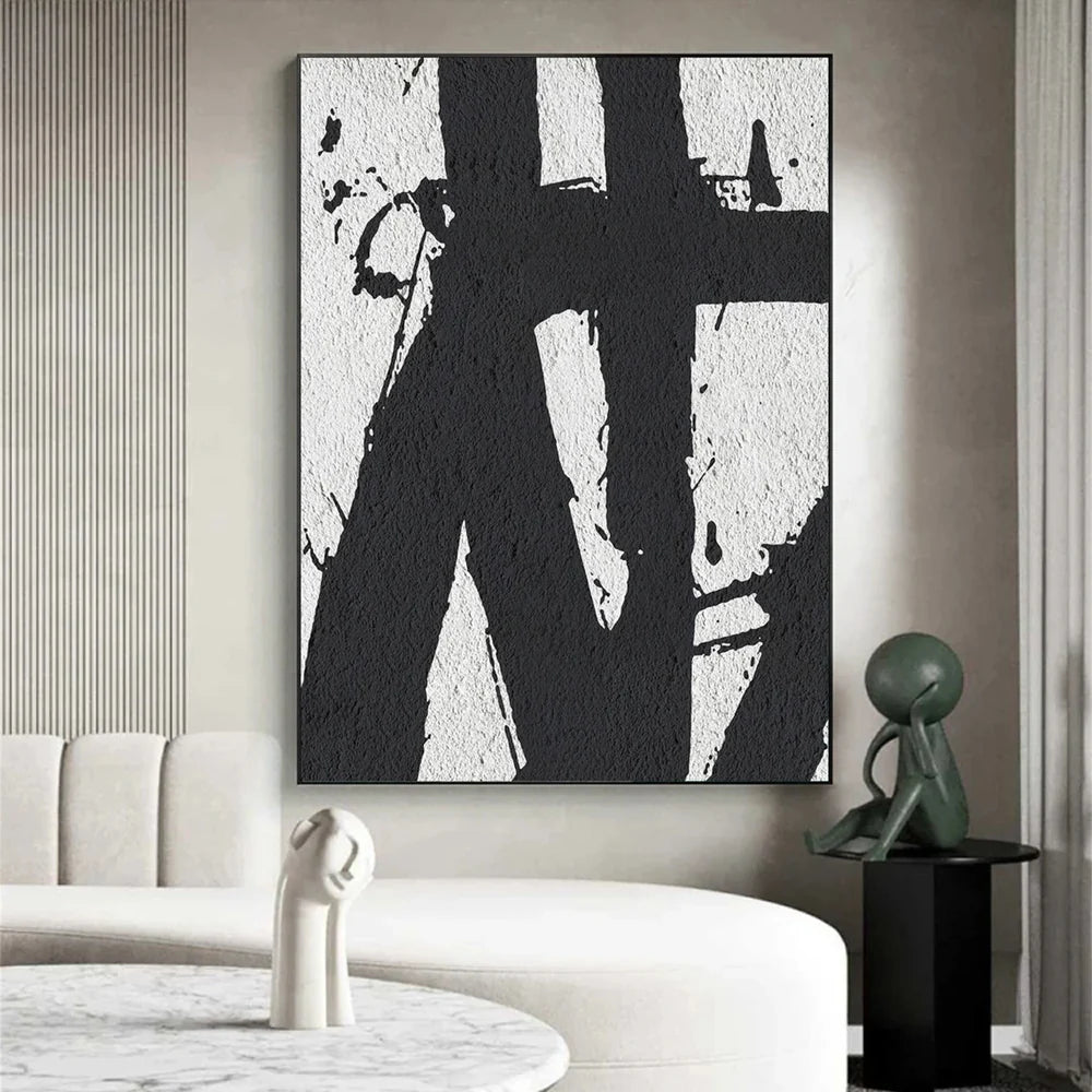 Black and White Minimalist Textured Canvas Art #WZ062