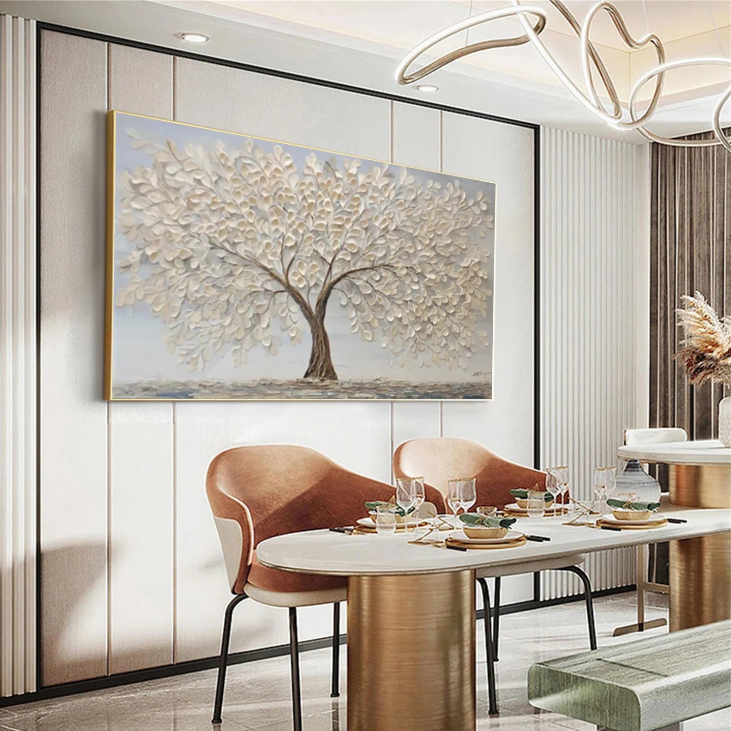Minimalist Flower And Tree Textured Canvas Art #MF079