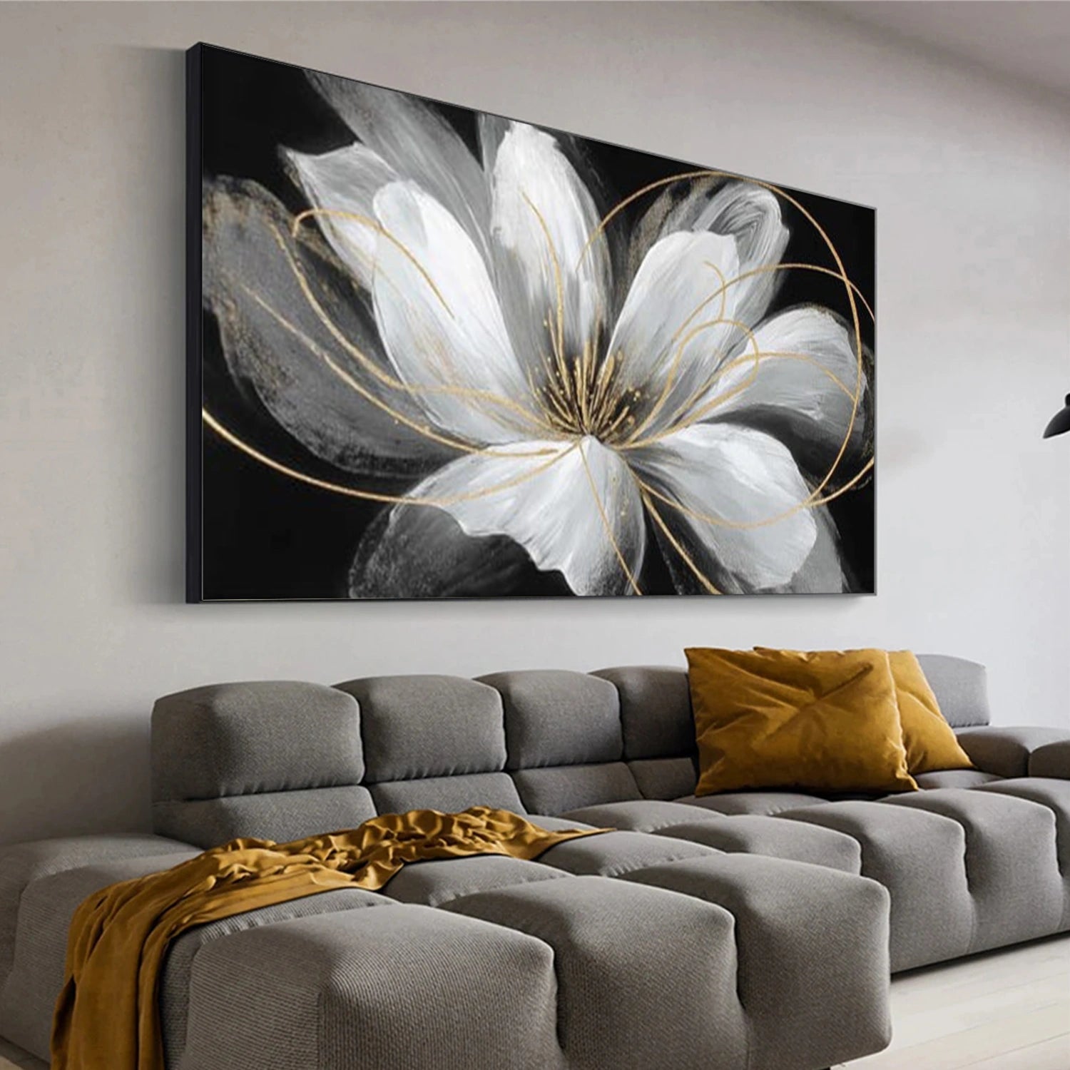 Black and White Minimalist Flower And Tree Canvas Art #MF169