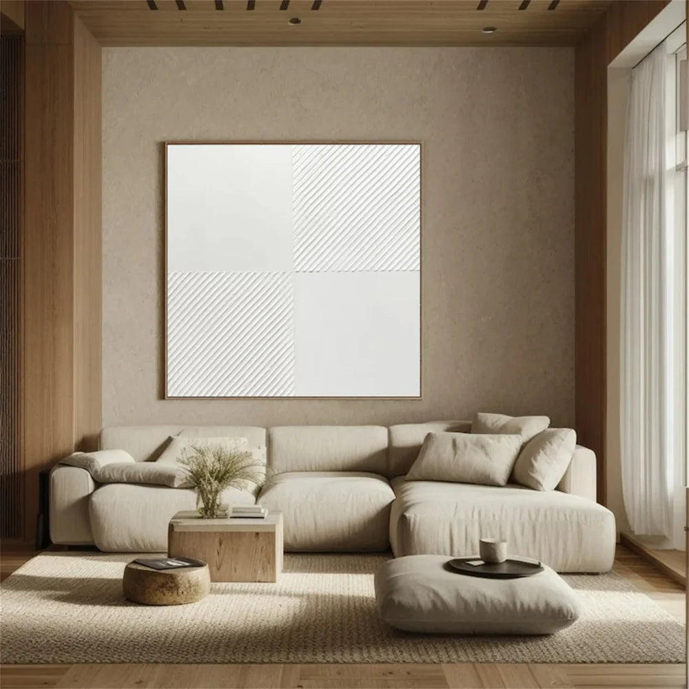 White Minimalist Textured Wall Art #WM078