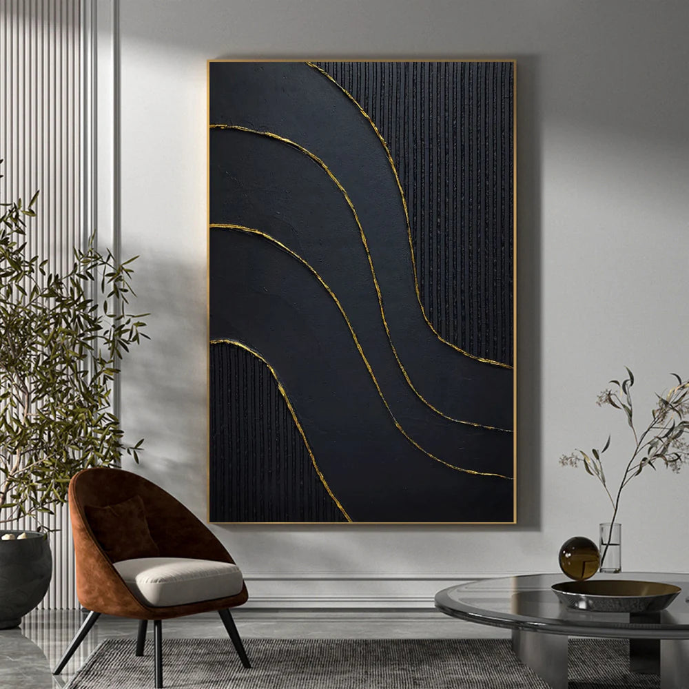 Black Minimalist Textured Canvas Art #WZ026