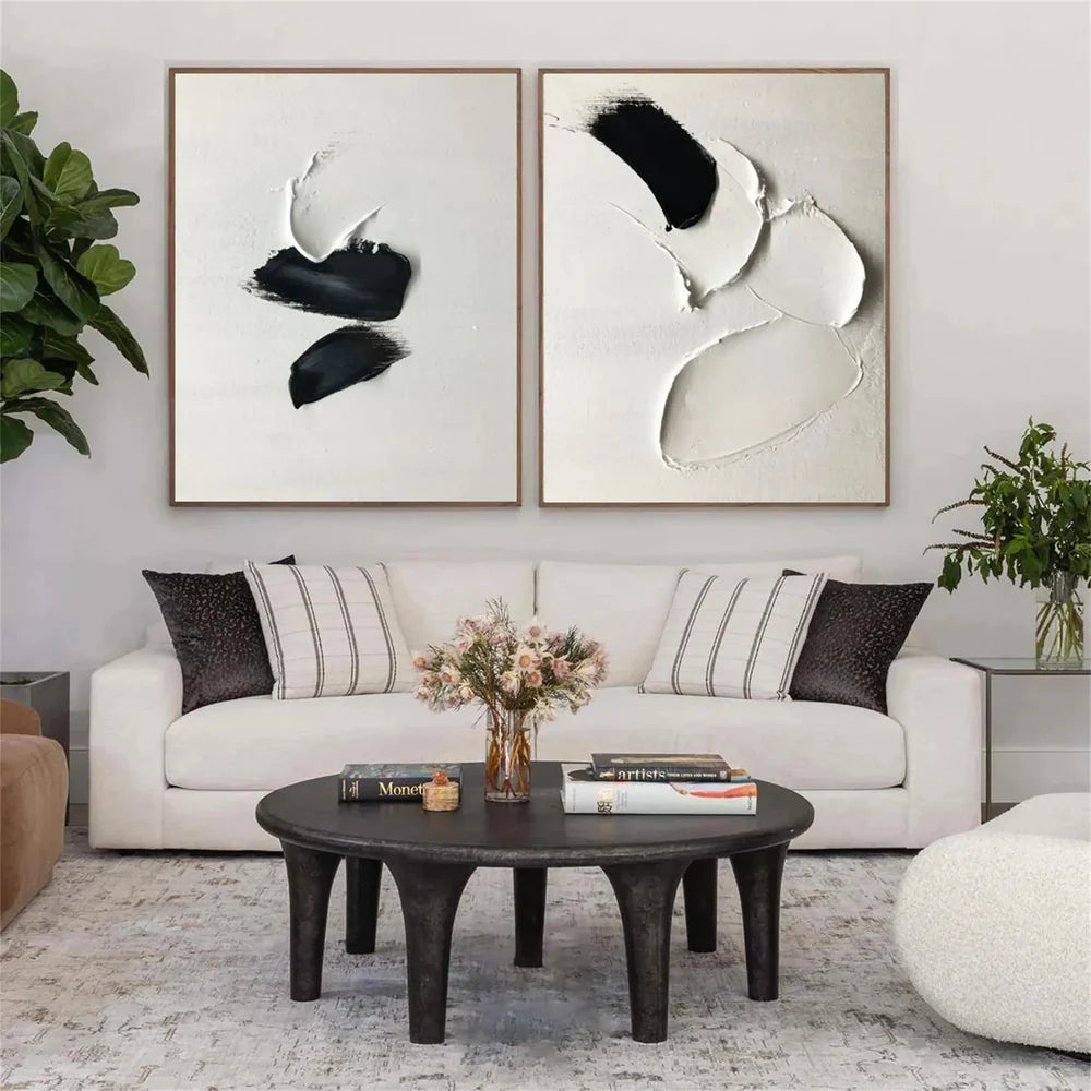 Black and White Minimalist Textured Canvas Art Set of 2 #WZ009