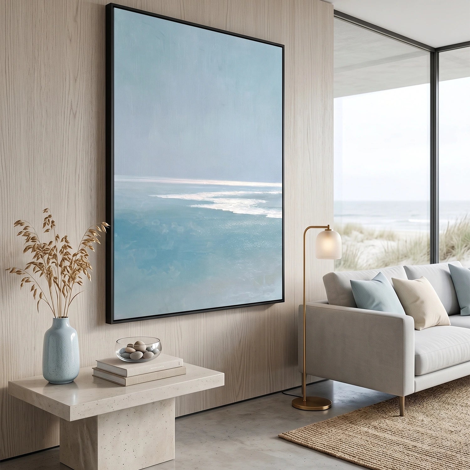 Minimalist Ocean And Sky Textured Canvas Art #OC187