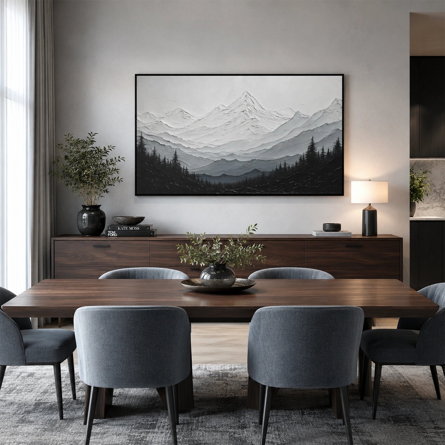 Black and White Abstract Mountain Textured Canvas Art #BT106