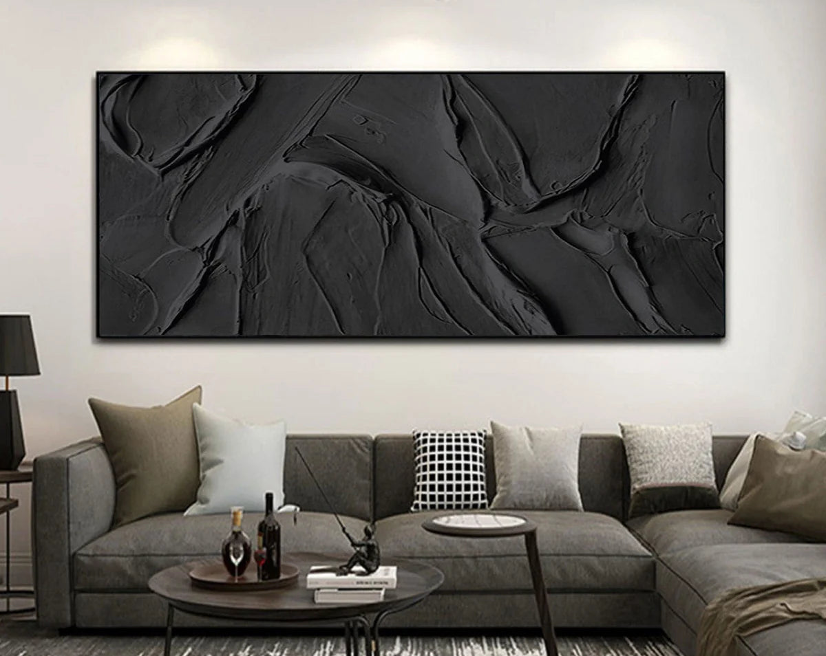 Black Minimalist Textured Canvas Art #WZ029