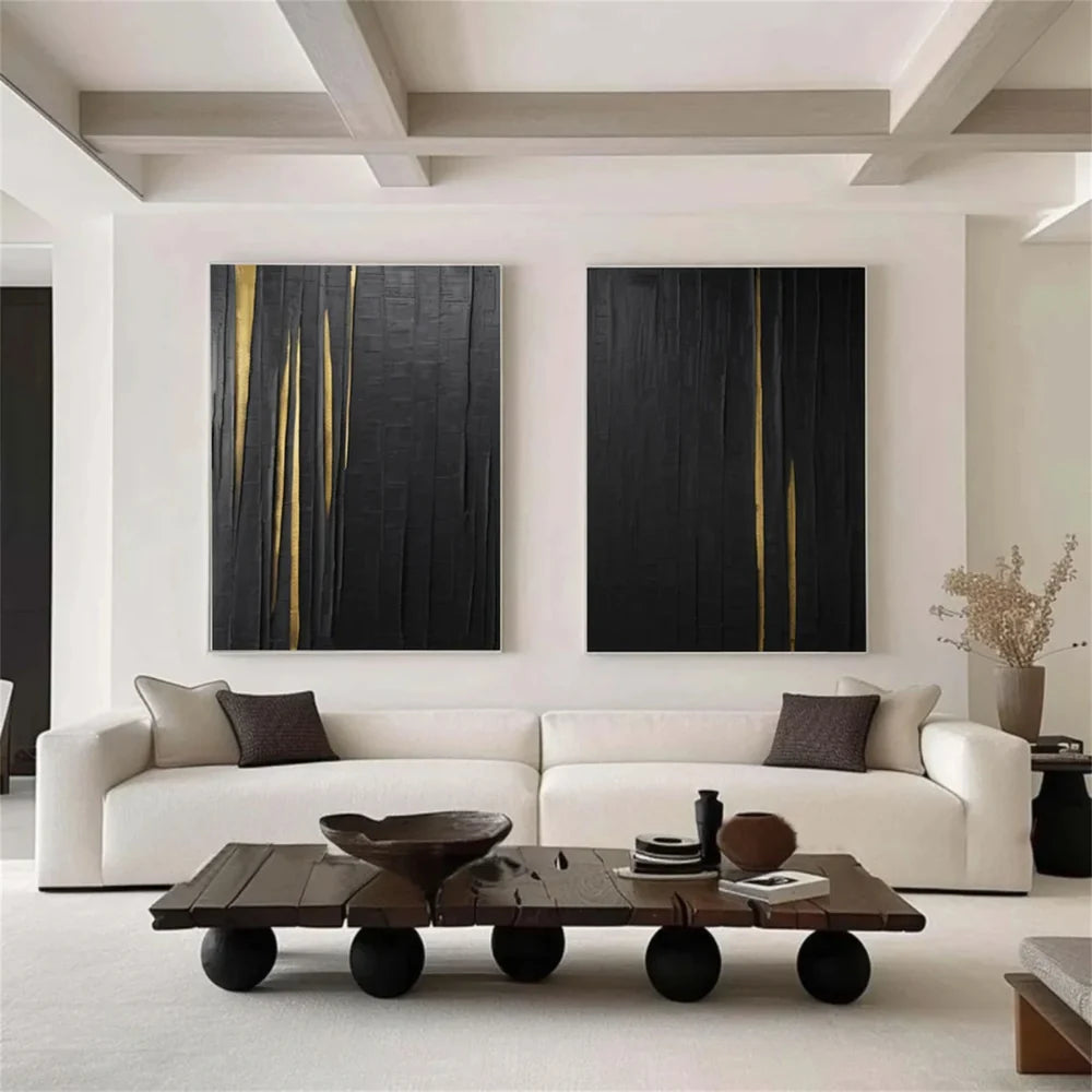 Black Minimalist Textured Canvas Art Set of 2 #WZ040