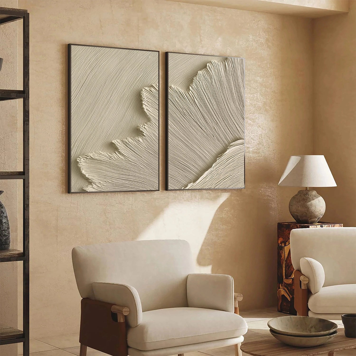 Beige Minimalist Ocean And Sky Textured Canvas Art Set of 2 #OC152