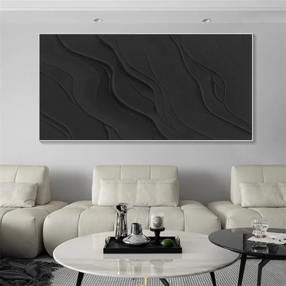 Black Minimalist Textured Canvas Art #WZ030