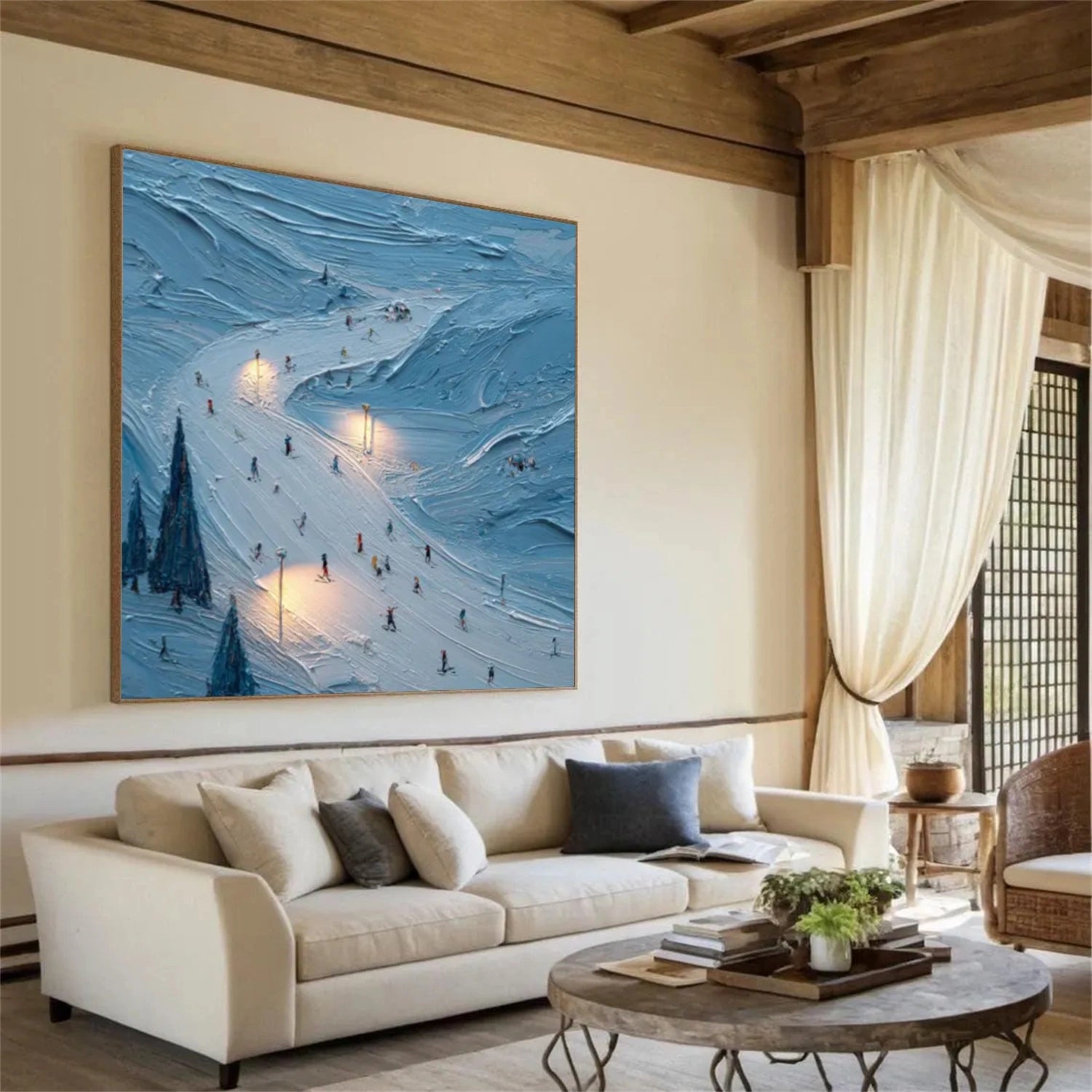 Skiing Sport Textured Canvas Painting #PB034