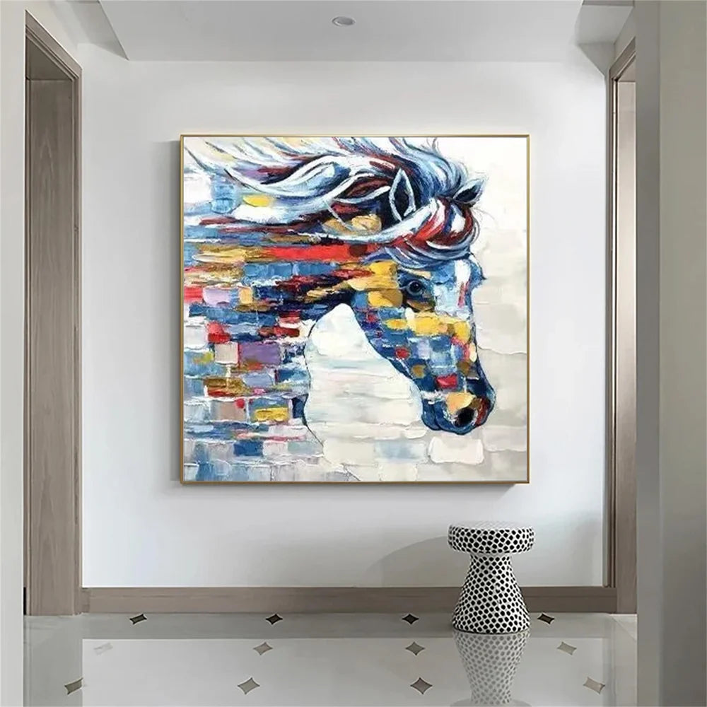 Colorful Abstract Animal Horse Textured Canvas Art #DW017