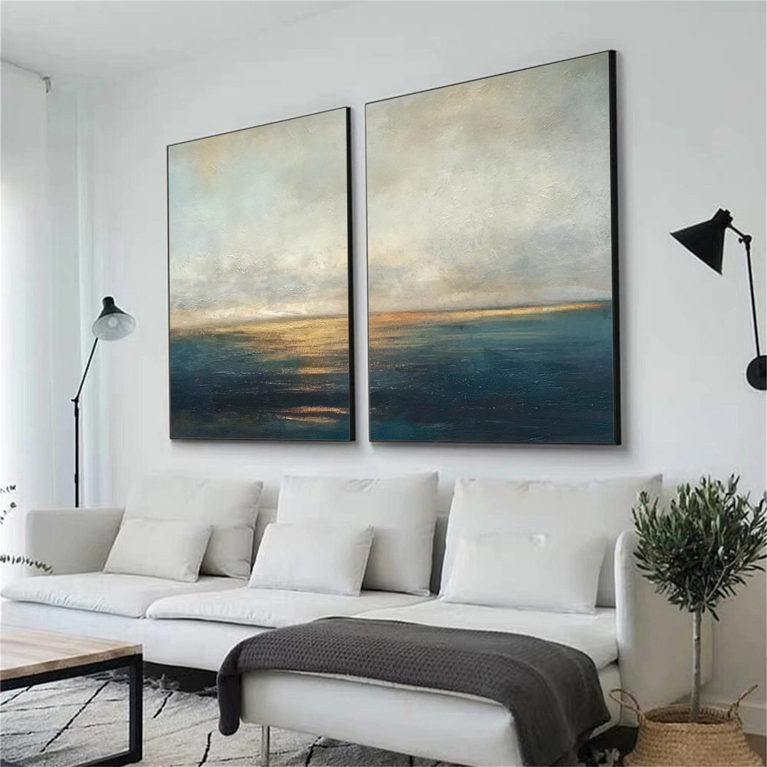 Blue and Gold Abstract Wall Art Set of 2 #VA213