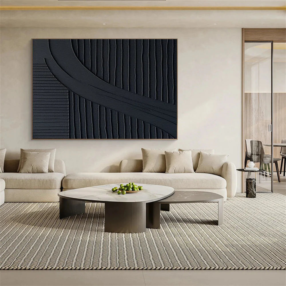 Black Minimalist Textured Canvas Art #WZ042