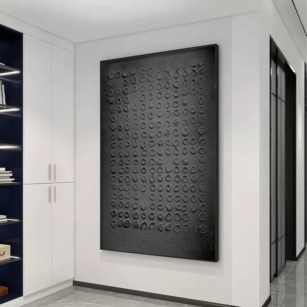 Black Minimalist Textured Canvas Art #WZ048