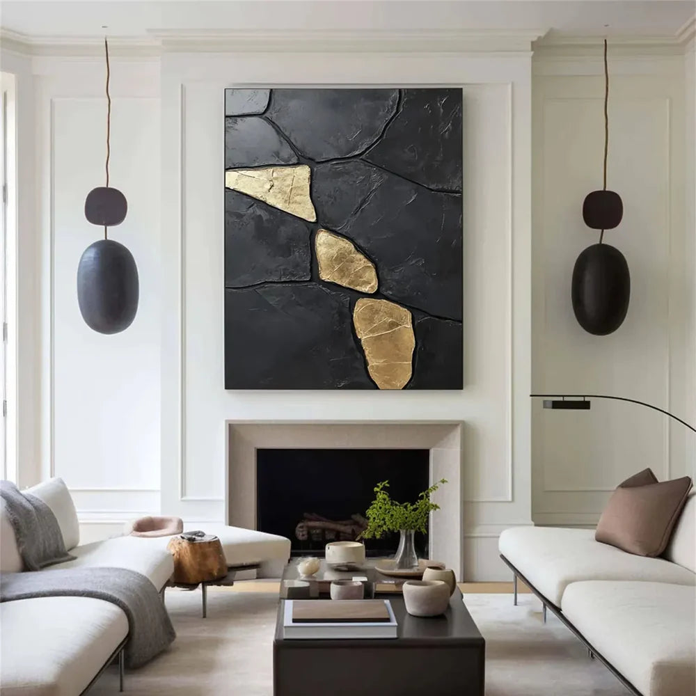 Black Minimalist Textured Canvas Art #WZ093