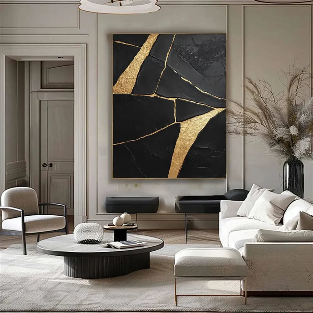 Black Minimalist Textured Canvas Art #WZ094
